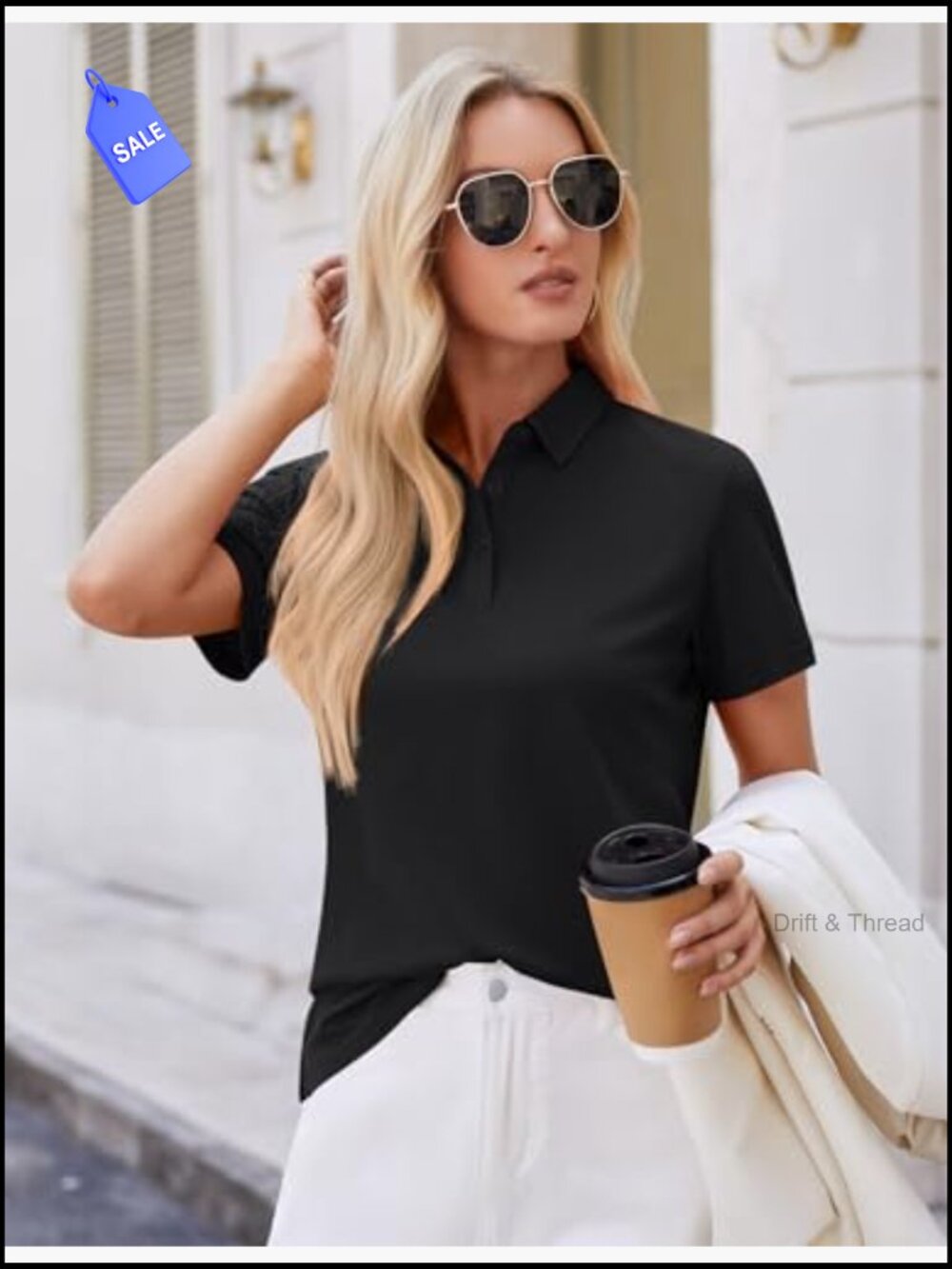 Women's Short Sleeve 3-Button Polo Shirt Cotton Blend Business Casual Summer Top - Picture 6 of 7